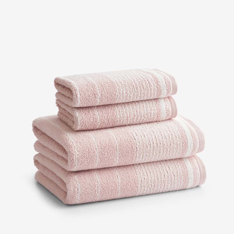 Plush Spa Stripe 4-Piece Bath & Hand Towel Set - Light Rose Quartz