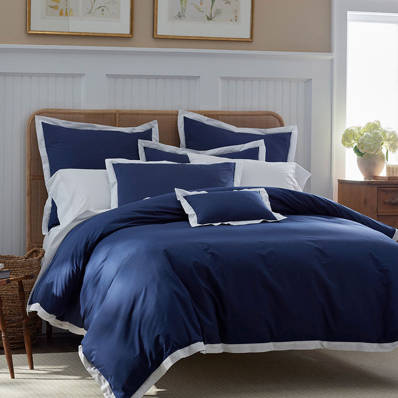 Solid Border Classic Cool Cotton Percale Duvet Cover - Navy, King/Cal. King