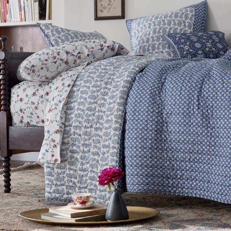 Jiya Reversible Quilted Sham - Blue, Euro
