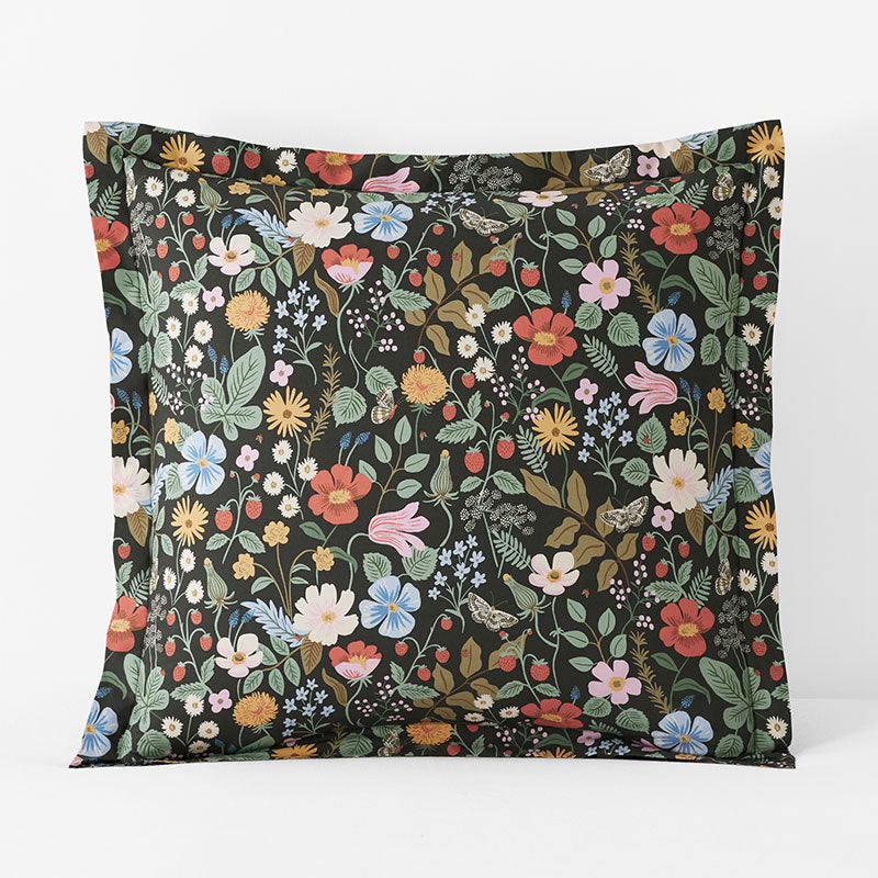 Strawberry Fields Classic Cool Cotton Percale Sham - Black Multi, Euro
