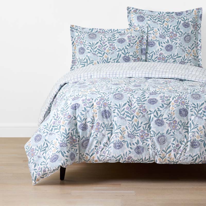 Tira Floral Classic Cool Cotton Percale Reversible Comforter - Floral Blue, Twin/Twin XL