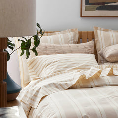 Tailored Stripes and Plaids Classic Cool Cotton Percale Bed Duvet Cover - Wide Stripe Gold, Twin/Twin XL
