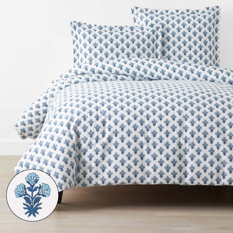 Suhana  Garment Washed Cotton Percale Duvet Cover - Blue, Full