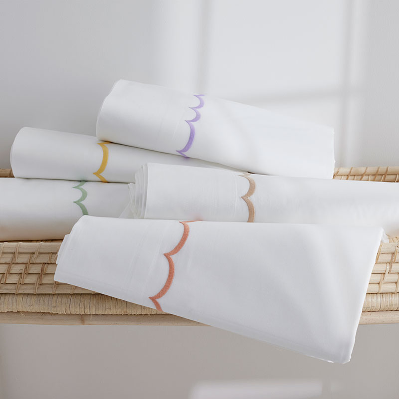 Embroidered Scallop Classic Cool Cotton Percale Sham - Blue, King