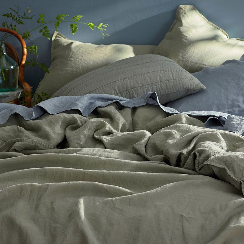 Premium Breathable Washed Linen Solid Bed Sheet Set - Moss Green, Full
