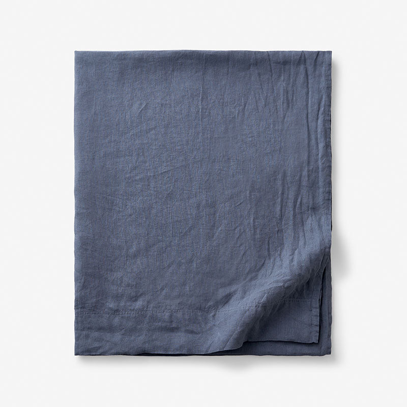 Premium Breathable Washed Linen Solid Flat Bed Sheet - Denim Blue, Full