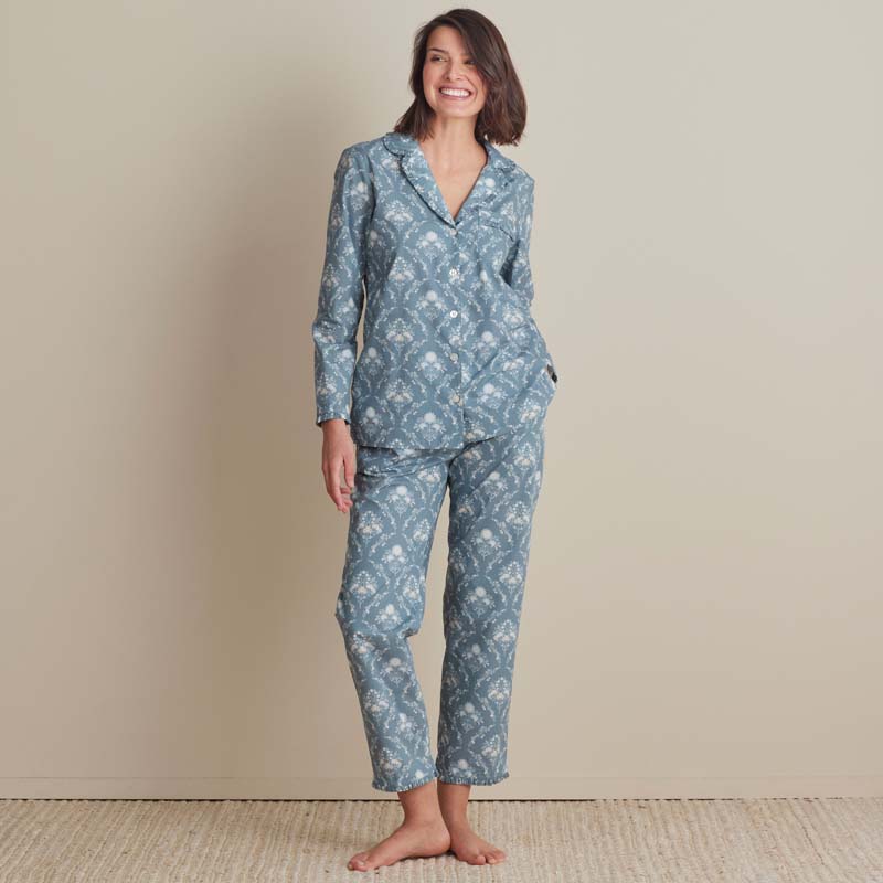 Printed Poplin Women's Long Sleeve Button-Down Pajama Set - Floral Spray, XXL