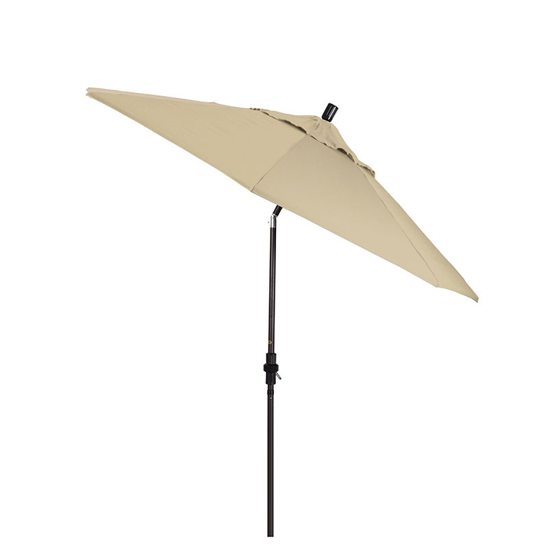 Round Outdoor Patio Umbrella, Fiberglass with Twist Tilt - Bronze Finish, Antique Beige, 9'