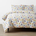 Pastel Poppies Classic Cool Organic Cotton Percale Comforter Set - White, Full/Queen