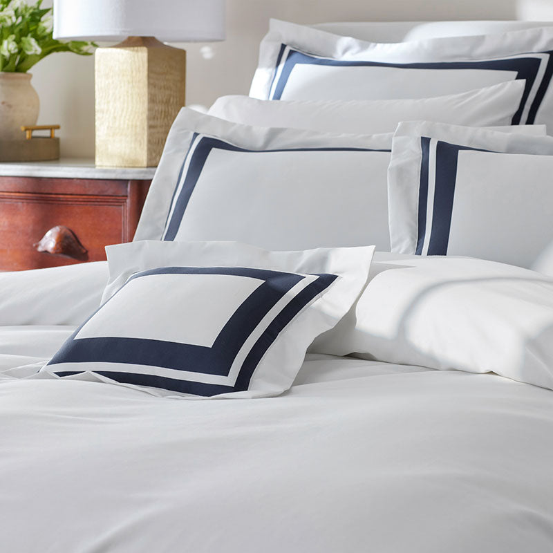 Double Border Premium Smooth Supima® Cotton Wrinkle-Free Sateen Duvet Cover - Navy, King/Cal. King