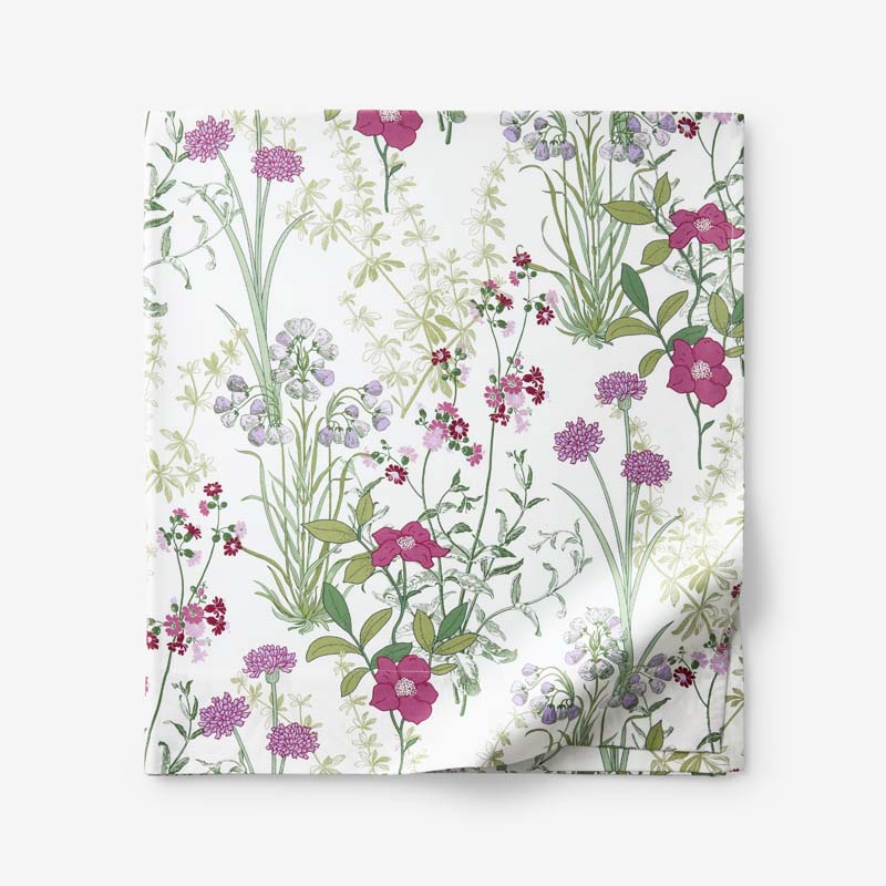 Bloom Meadow Classic Smooth Sateen Flat Bed Sheet - White Multi, Full