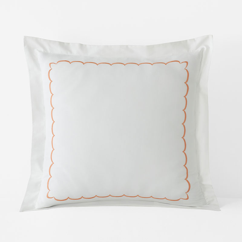 Scallop Embroidered Premium Cool Egyptian Percale Sham - Melon, Euro
