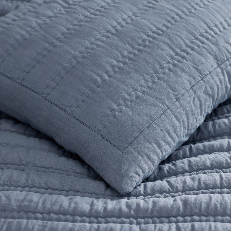 Premium Breathable Washed Linen Solid Quilt - Blue Stone, Full/Queen