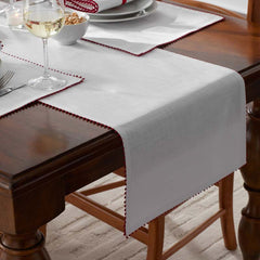 Pom Fringe Table Runner - Red, 16 in. x 108 in.