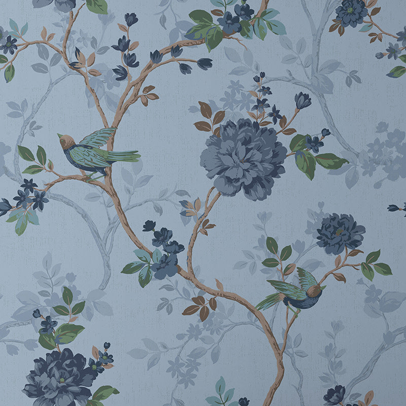 Traditional Bird Traditional Wallpaper - Blue, Swatch