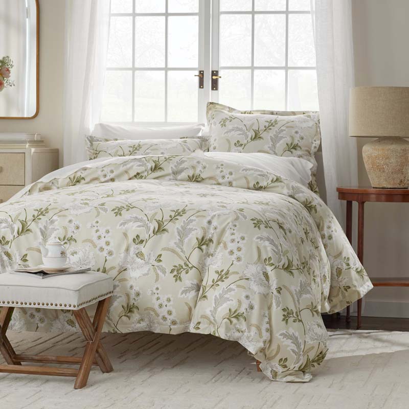 Tranquil Blossom Premium Smooth Wrinkle-Free Sateen Comforter - Antique Beige, King/Cal. King