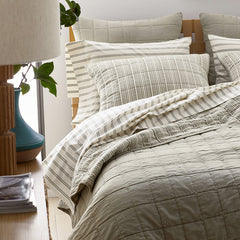 Tailored Stripes and Plaids Classic Cool Cotton Percale Bed Duvet Cover - Narrow Stripe Moss Green, Twin/Twin XL
