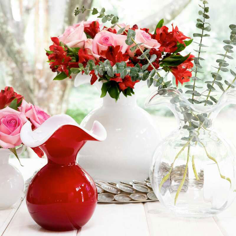 Hibiscus Glass Fluted Vases - Clear, Medium