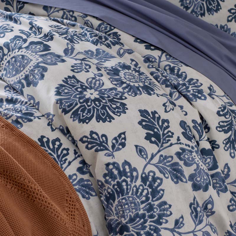 Floral Indigo Garden Classic Cool Cotton Percale Comforter - Blue, Full/Queen