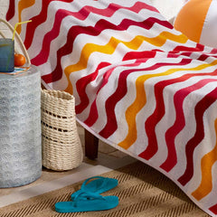 Cotton Terry Beach Towel - Red Multi Wave