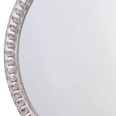 Wood Beaded Mirror - White, Round