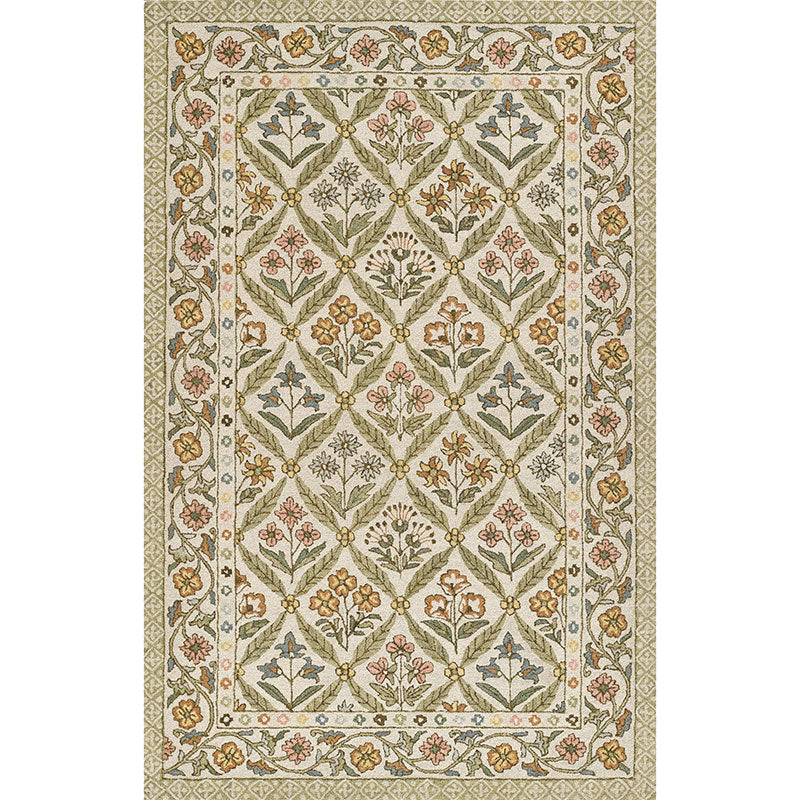 Floral Border Hand Tufted Wool Rug -  Green Multi, 2' x 3'