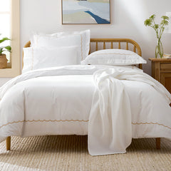 Scallop Embroidered Premium Cool Egyptian Percale Sham - Tan, Euro