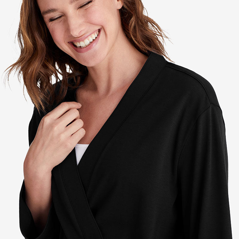 Pima Cotton Kimono Robe - Black, XS