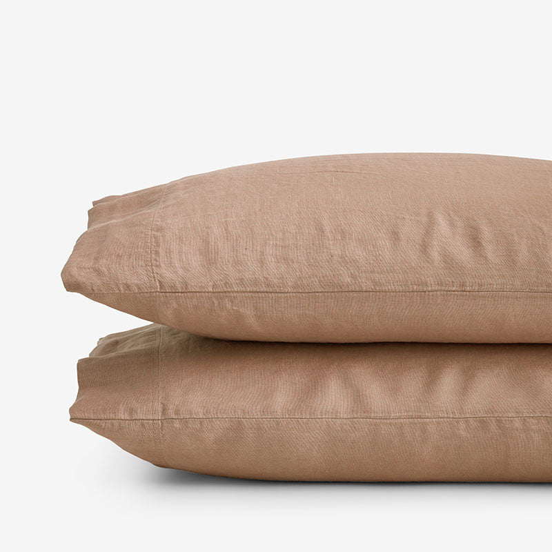 Premium Breathable Washed Linen Solid Pillowcase Set - Light Clay, King