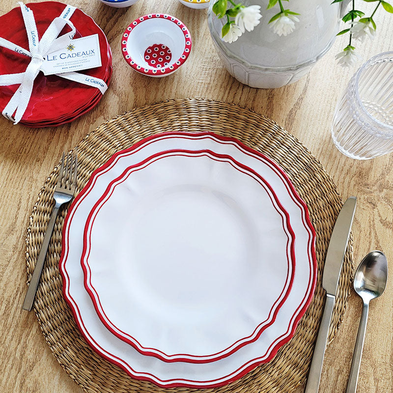 Maison Melamine Salad Plates, Set of 4 - White/Red