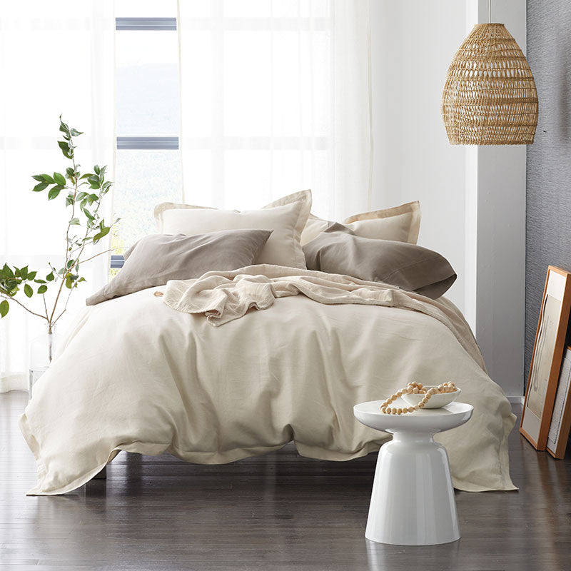Premium Breathable Relaxed Linen Solid Duvet Cover - Parchment, Full/Queen
