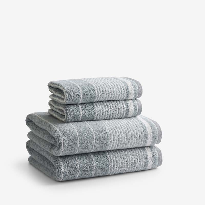 Plush Spa Stripe 4-Piece Bath & Hand Towel Set - Light Seaspray