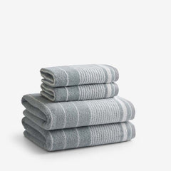 Plush Spa Stripe 4-Piece Bath & Hand Towel Set - Light Seaspray