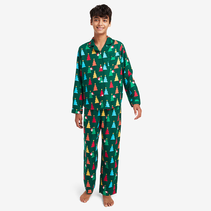 Family Flannel Kid's Button-Down Pajama Set - Peekaboo Santa, 6/7
