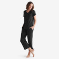 Pima Cotton Womens Cropped Pajama Set - Black, M