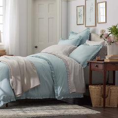 Solid Ruffle Garment Washed Cotton Percale Sham - Cloud Blue, King