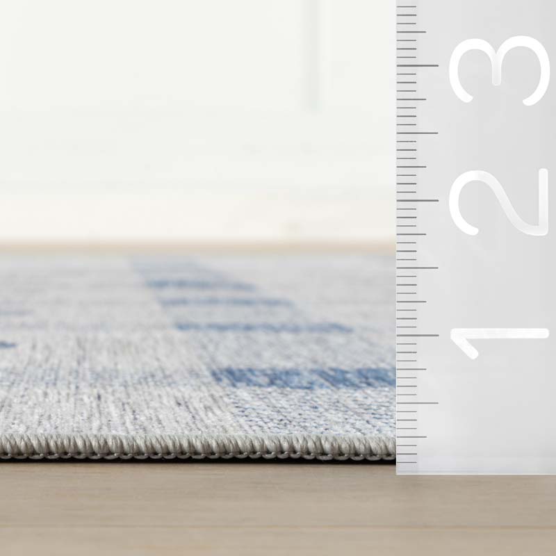 Modern Plaid Washable Rug - Blue, 2' 6" x 8' Runner
