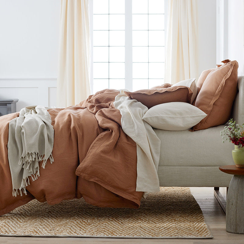 Premium Breathable Relaxed Linen Solid Duvet Cover - Clay, Full