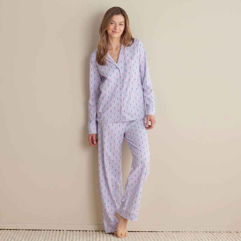 Printed Peruvian Cotton Women's Button-Down Pajama Set - Petite Floral, M