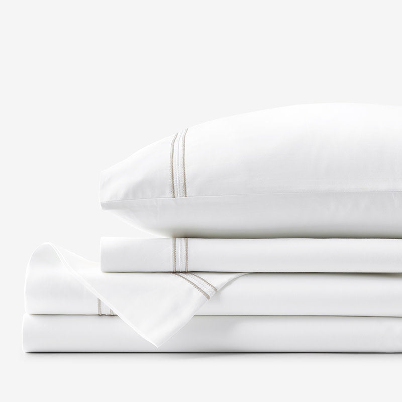 Dorset Stripe Luxe Smooth Egyptian Cotton Sateen Bed Sheet Set - Taupe, Cal King