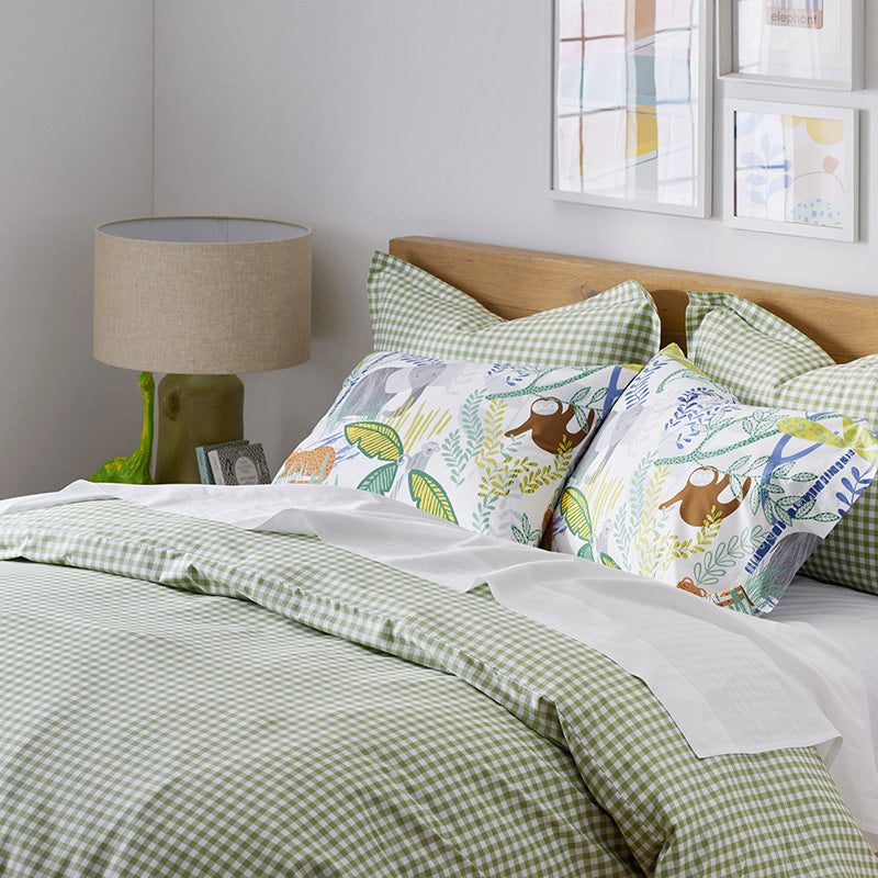 Gingham Classic Cool Organic Cotton Percale Comforter Set - Moss, Full/Queen