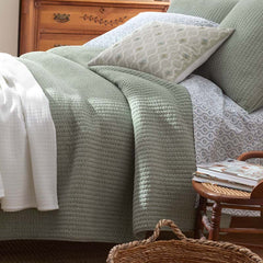 Fara Textured Kantha Quilted Sham - Green, Euro