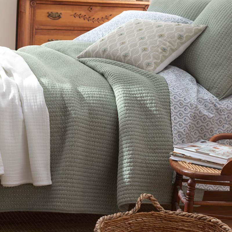 Fara Textured Kantha Quilted Sham - Green, King