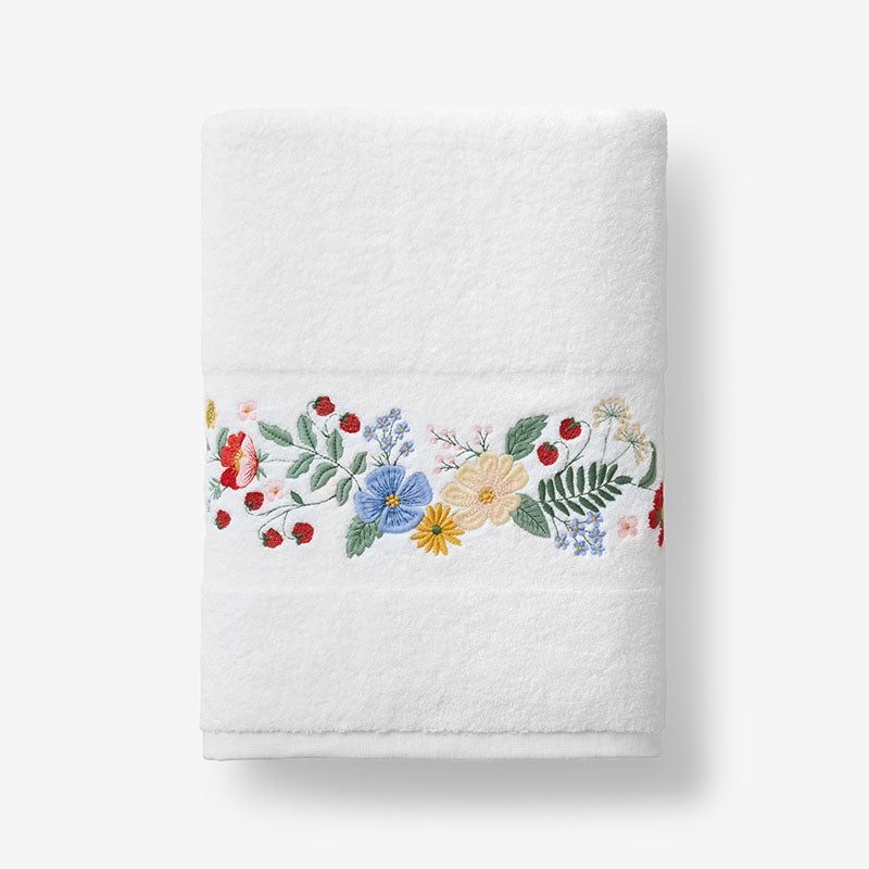 Strawberry Fields Embroidered Bath Towel - White