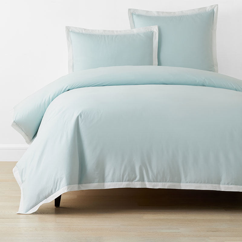 Solid Border Classic Cool Cotton Percale Duvet Cover - Pale Blue, Full/Queen