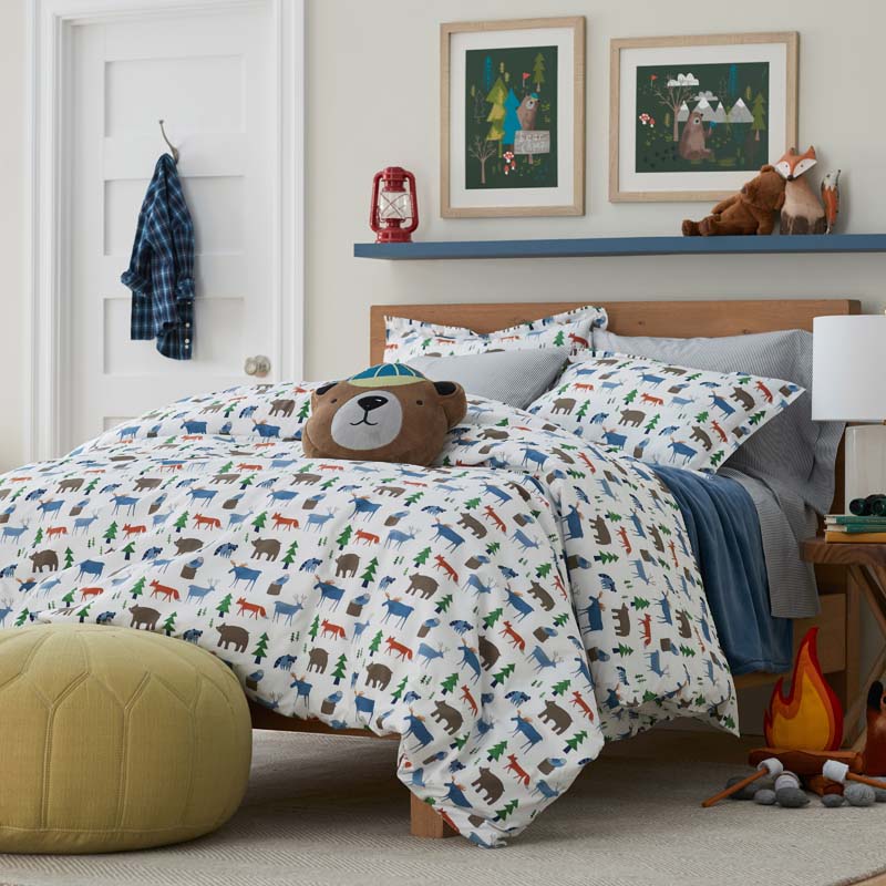 Forest Friends Classic Cool Organic Cotton Percale Pillowcase Set - White Multi, Standard