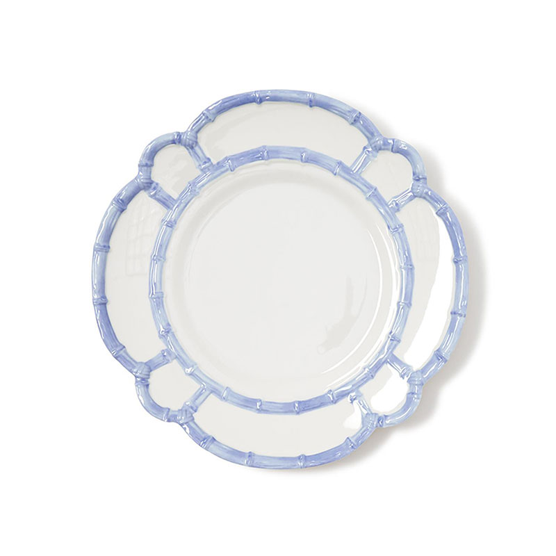 Faux Bamboo Border Melamine Dinner Plates, Set of 4 - Light Blue