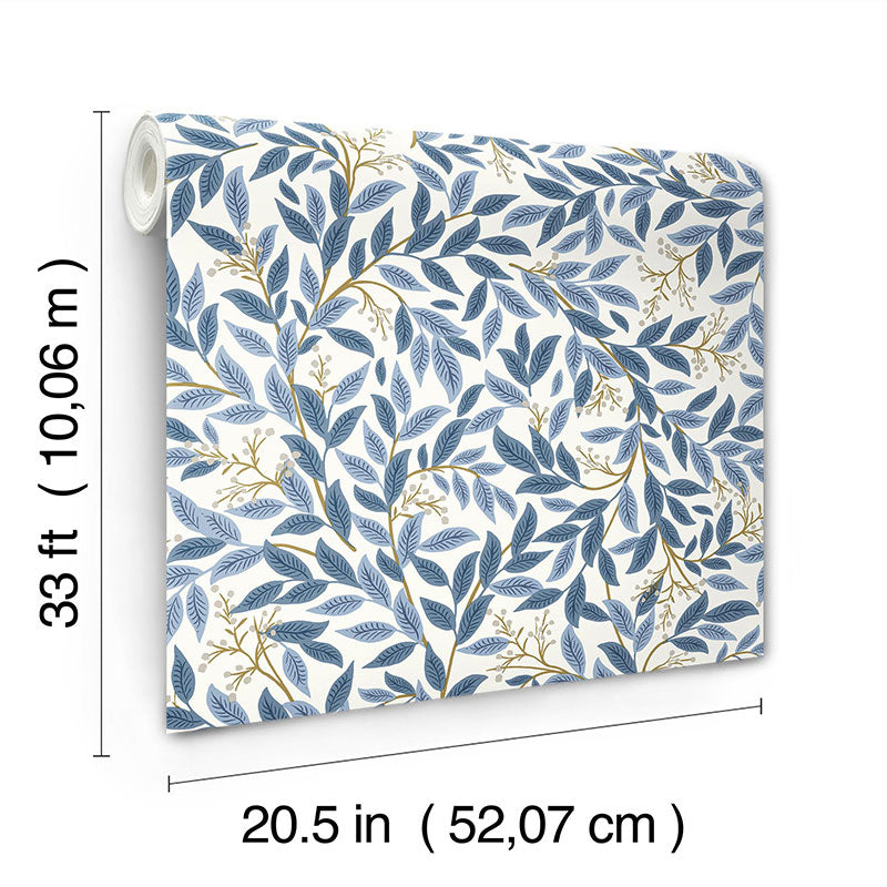 Willowberry Traditional Wallpaper - Blue White, Swatch
