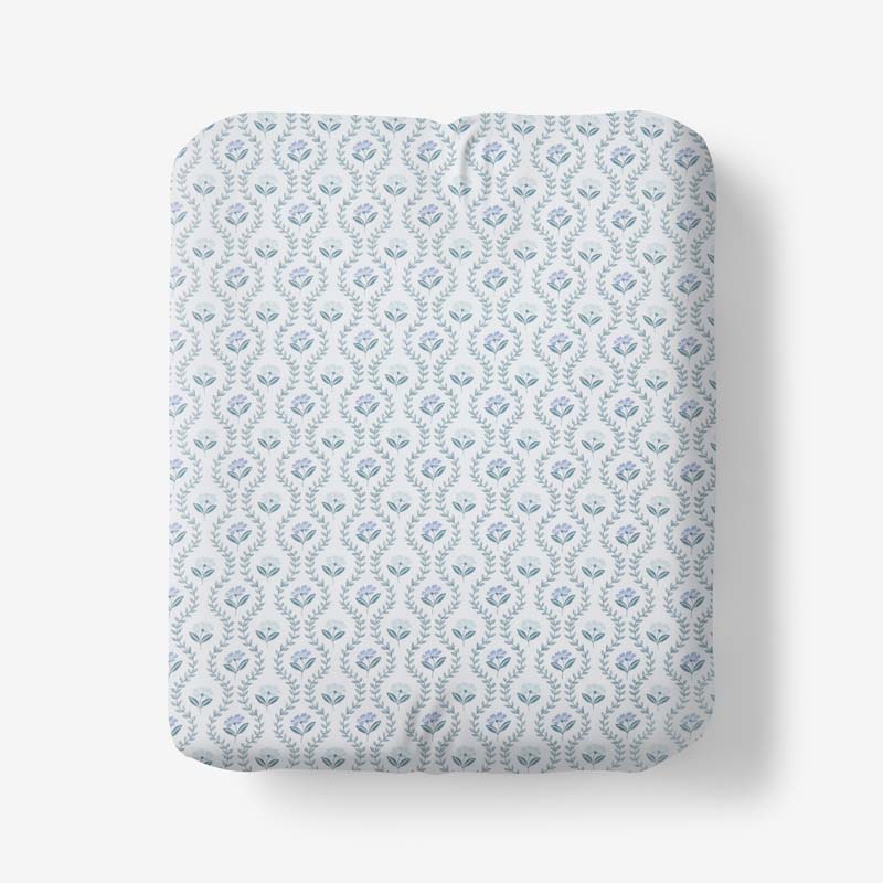 Tira Floral Classic Cool Cotton Percale Fitted Bed Sheet - Flower Blue, Twin