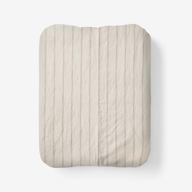 Tailored Stripes and Plaids Premium Breathable Washed Linen Cotton Fitted Bed Sheet - Stripe Dark Brown, King